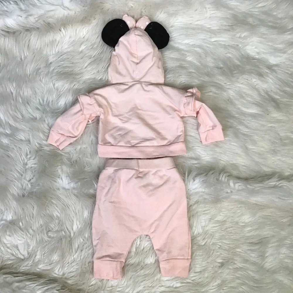Disney Peach pink Minnie Mouse Infant two piece  Hoodie outfit EUC‎